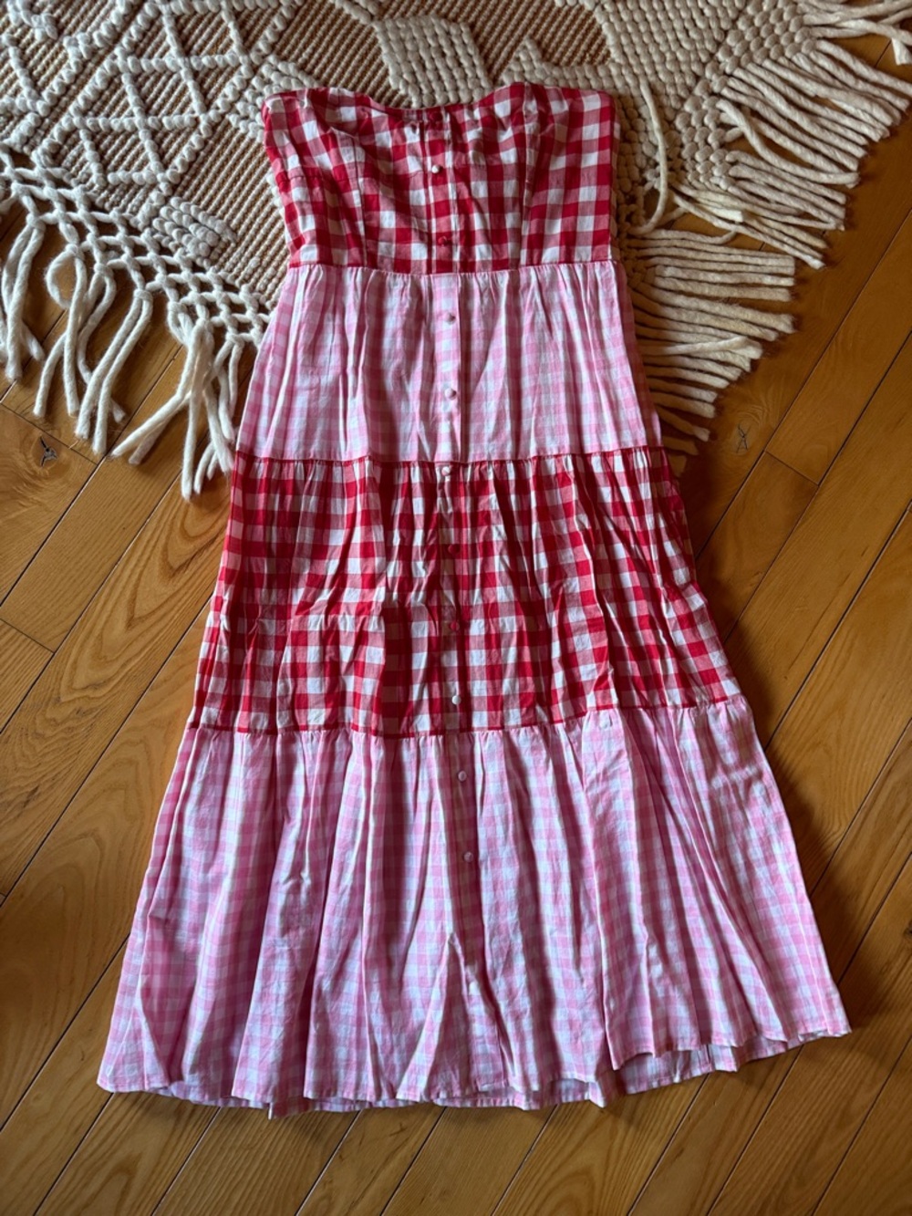 Womens 6 Pink and Red Gingham Tiered Sundress